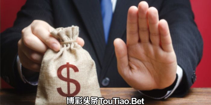 A businessman holding a bag of money and a stop gesture, a symbol for fine